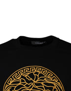 Schwarzer Pullover mit Medusa-Stickerei und Rundhalsausschnitt