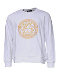 Weißer Pullover mit Medusa-Stickerei und Rundhalsausschnitt