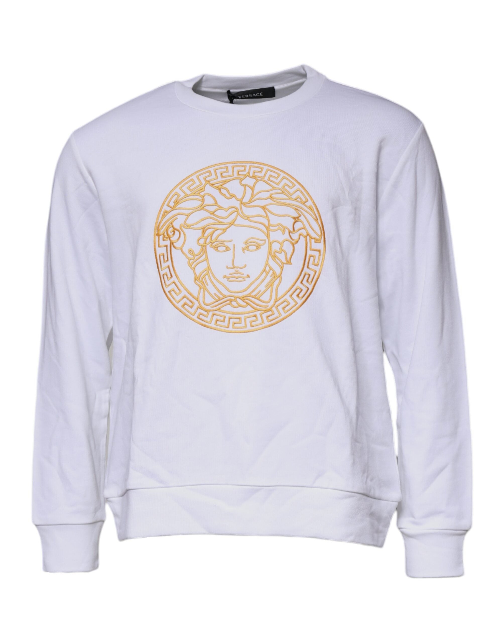 Weißer Pullover mit Medusa-Stickerei und Rundhalsausschnitt