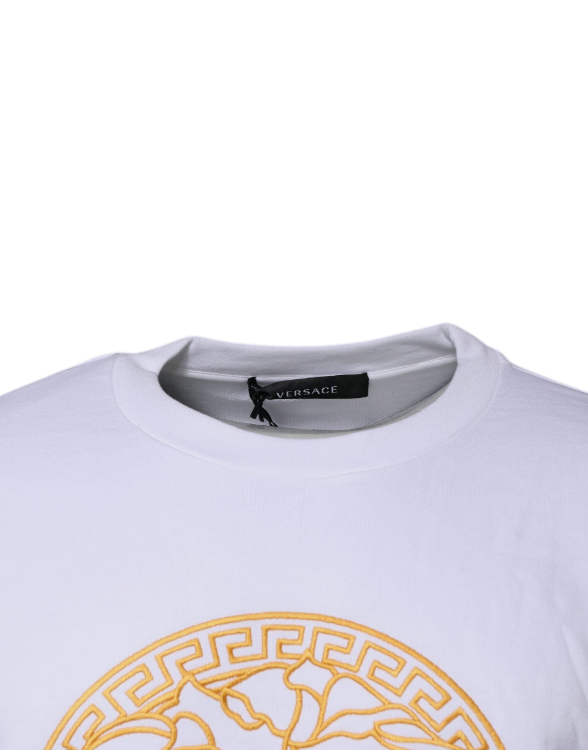 Weißer Pullover mit Medusa-Stickerei und Rundhalsausschnitt