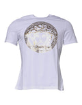 Weißes T-Shirt mit Rundhalsausschnitt und Medusa-Druck aus Baumwolle