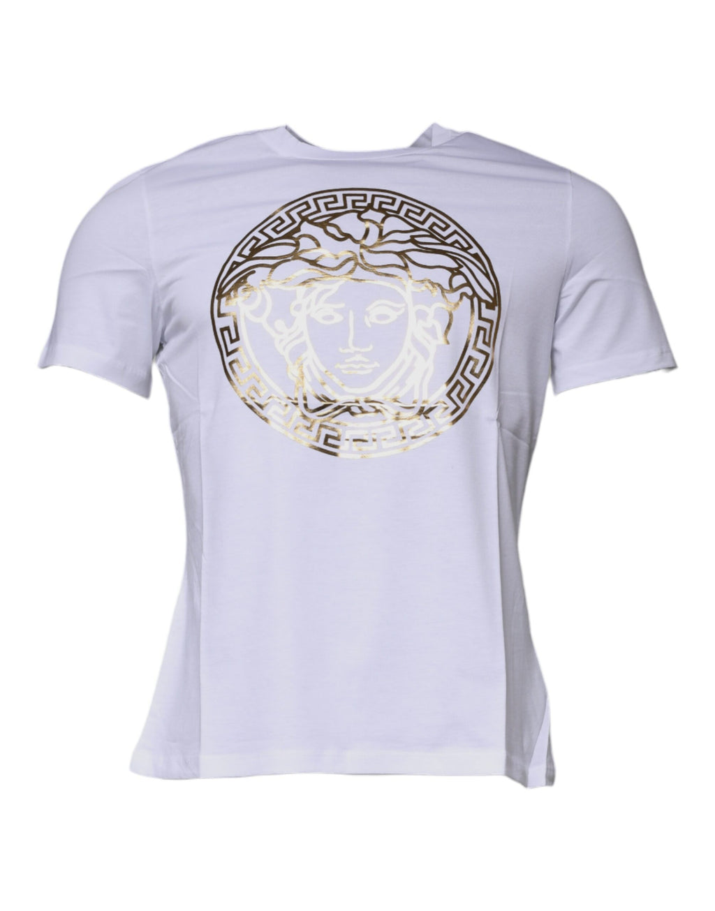 Weißes T-Shirt mit Rundhalsausschnitt und Medusa-Druck aus Baumwolle