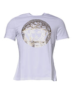 Weißes T-Shirt mit Rundhalsausschnitt und Medusa-Druck aus Baumwolle