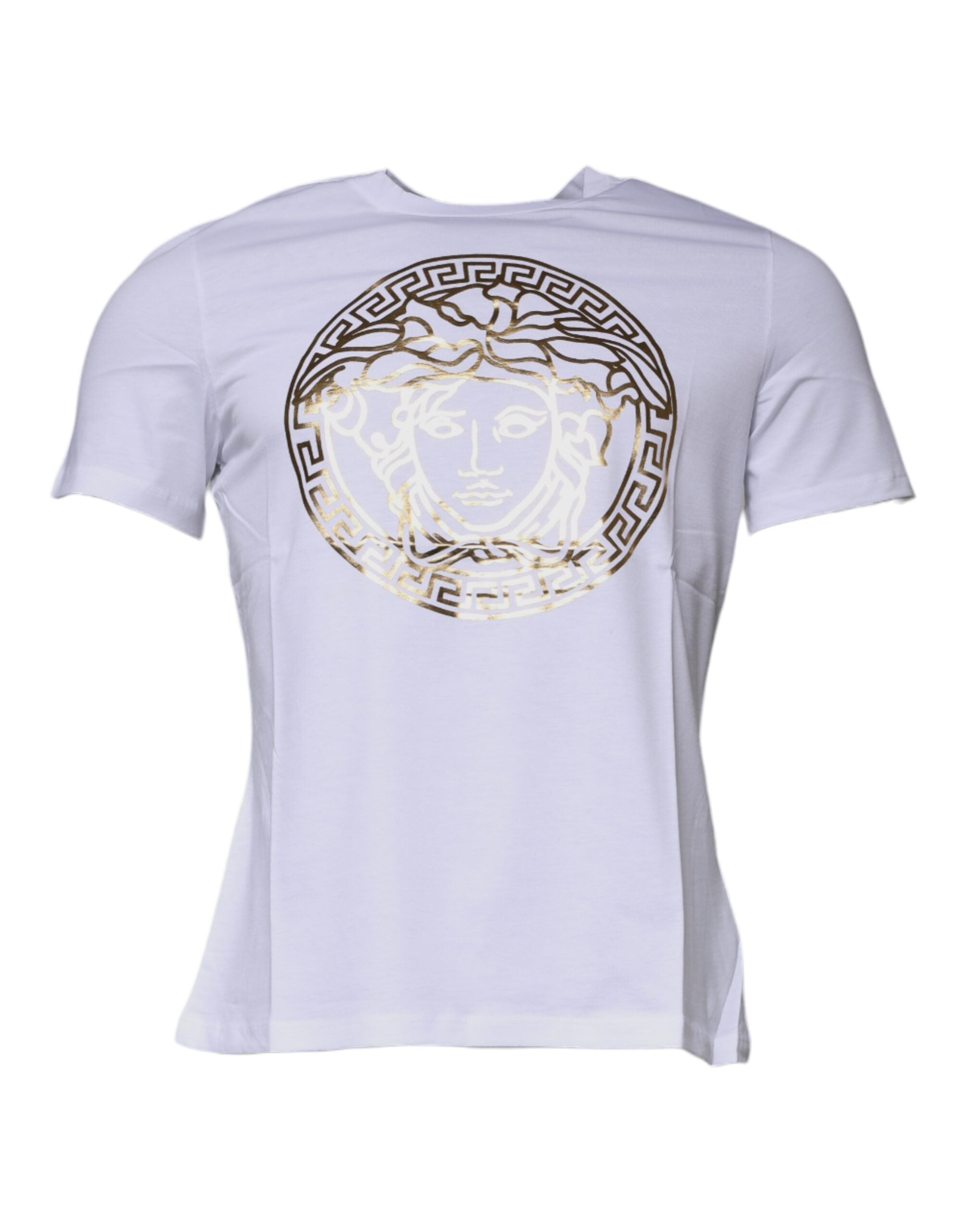 Weißes T-Shirt mit Rundhalsausschnitt und Medusa-Druck aus Baumwolle