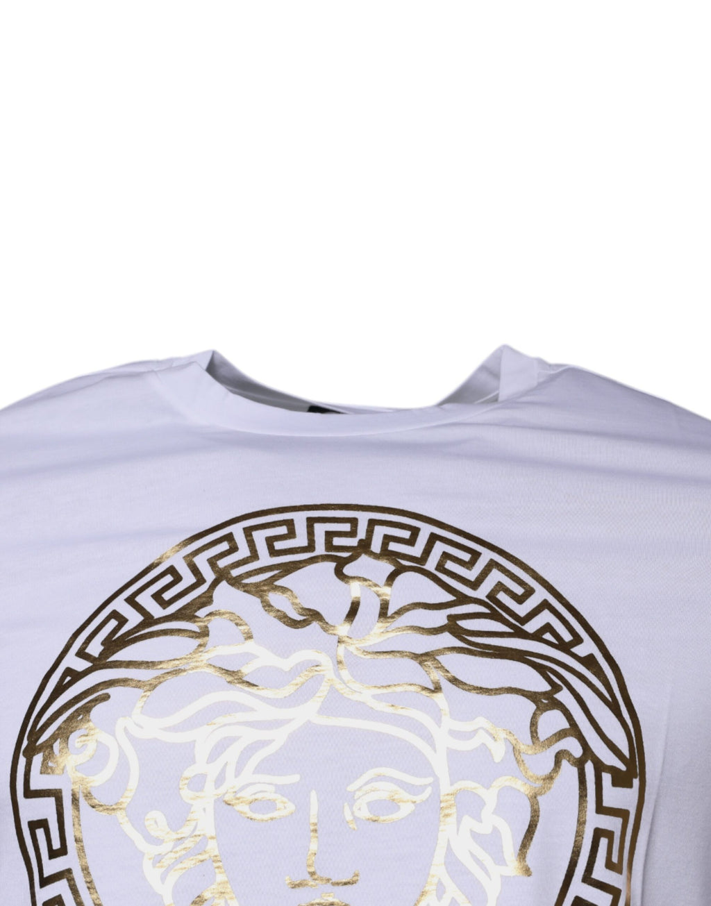 Weißes T-Shirt mit Rundhalsausschnitt und Medusa-Druck aus Baumwolle