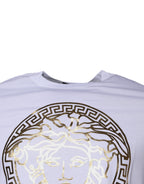Weißes T-Shirt mit Rundhalsausschnitt und Medusa-Druck aus Baumwolle