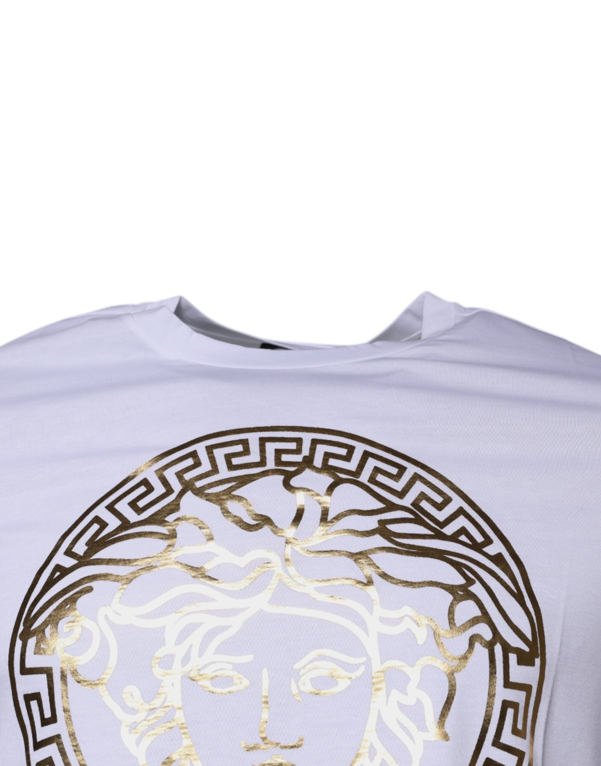 Weißes T-Shirt mit Rundhalsausschnitt und Medusa-Druck aus Baumwolle