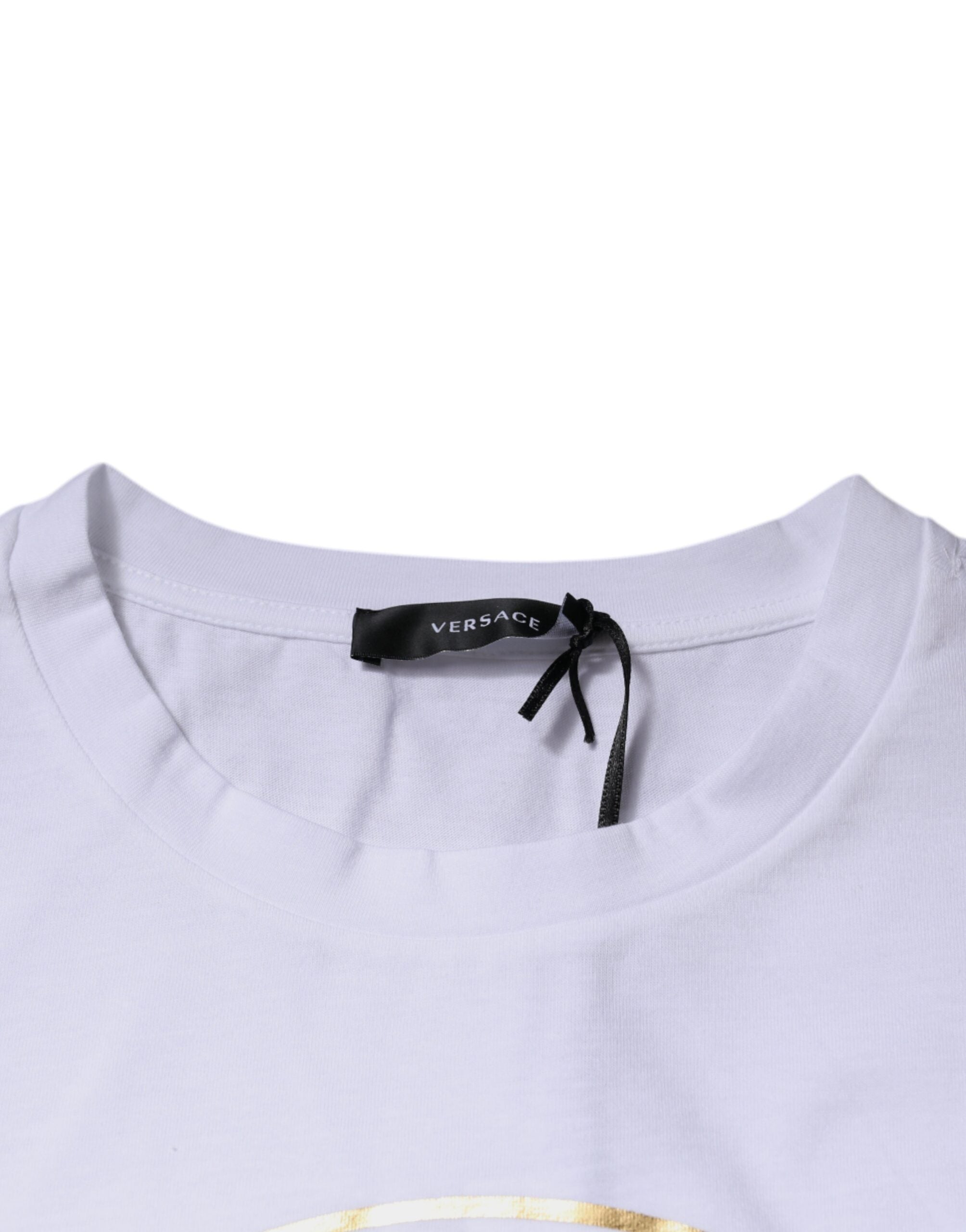 Weißes T-Shirt mit Rundhalsausschnitt und Medusa-Druck aus Baumwolle
