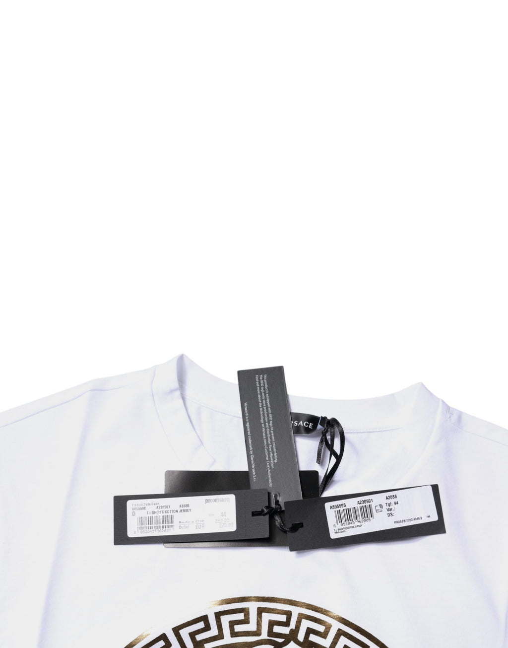 Weißes T-Shirt mit Rundhalsausschnitt und Medusa-Druck aus Baumwolle
