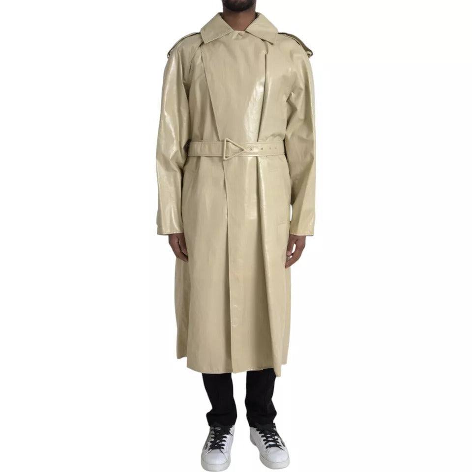 Beige Lammfell Leder Trenchcoat Jacke