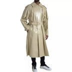 Beige Lammfell Leder Trenchcoat Jacke