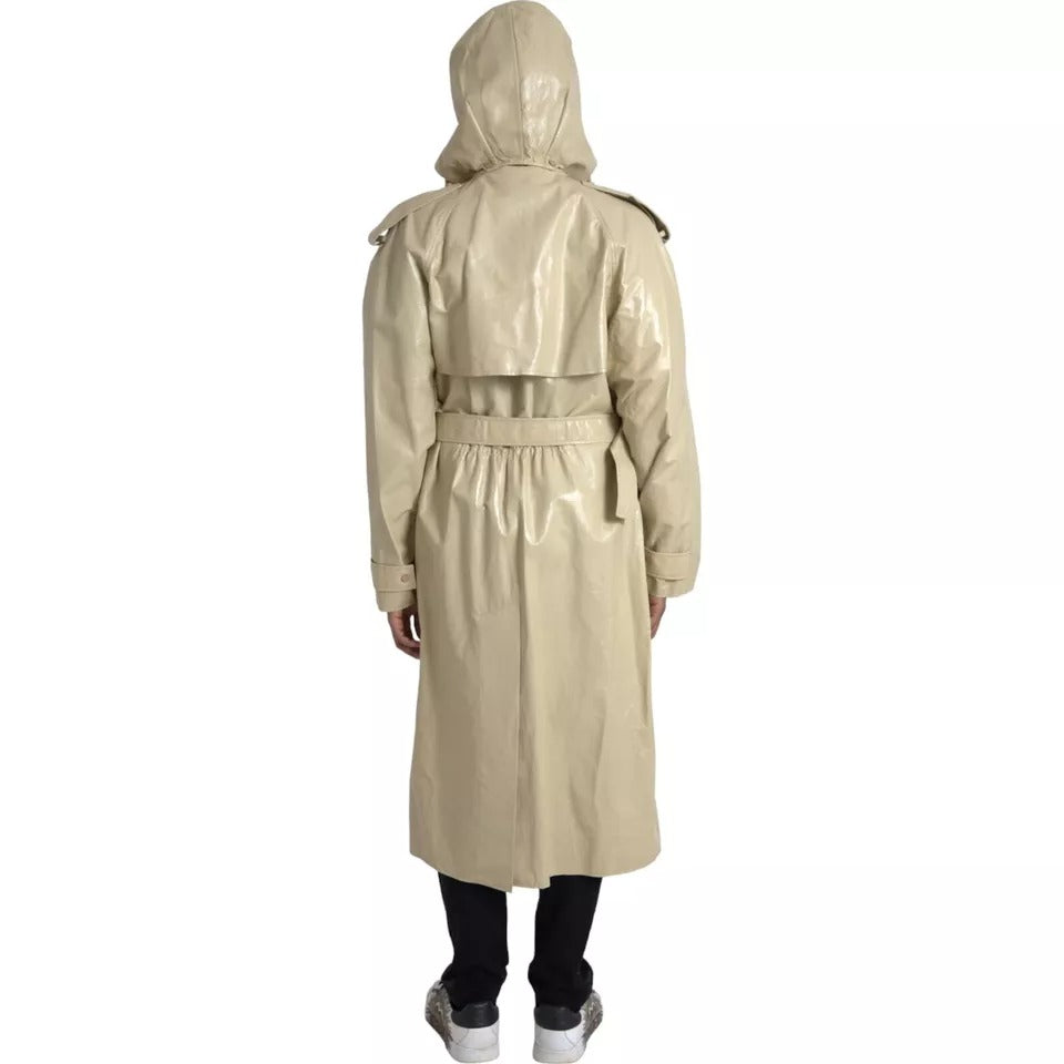 Beige Lammfell Leder Trenchcoat Jacke