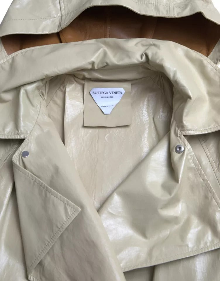 Beige Lammfell Leder Trenchcoat Jacke