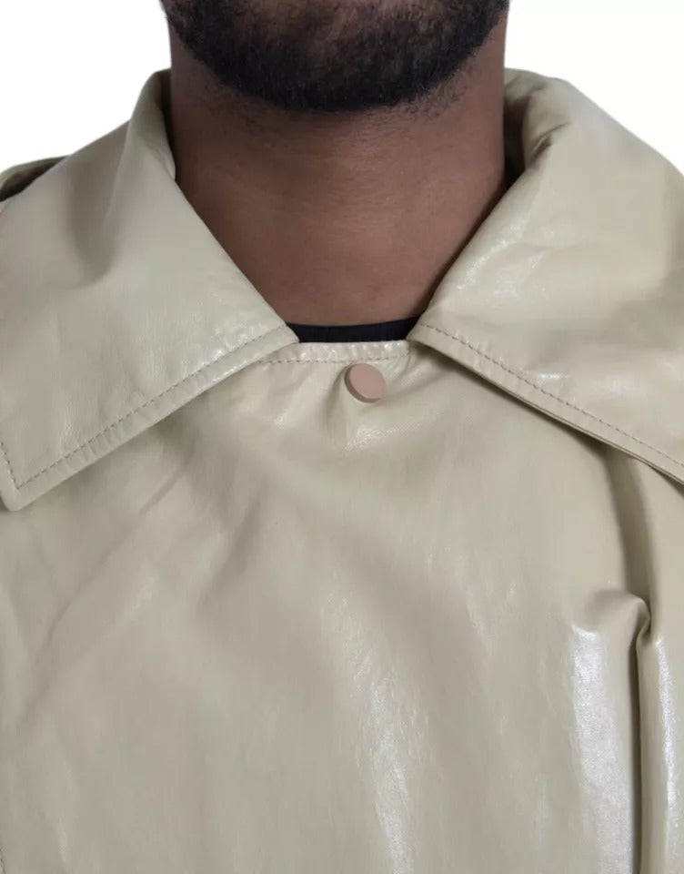Beige Lammfell Leder Trenchcoat Jacke