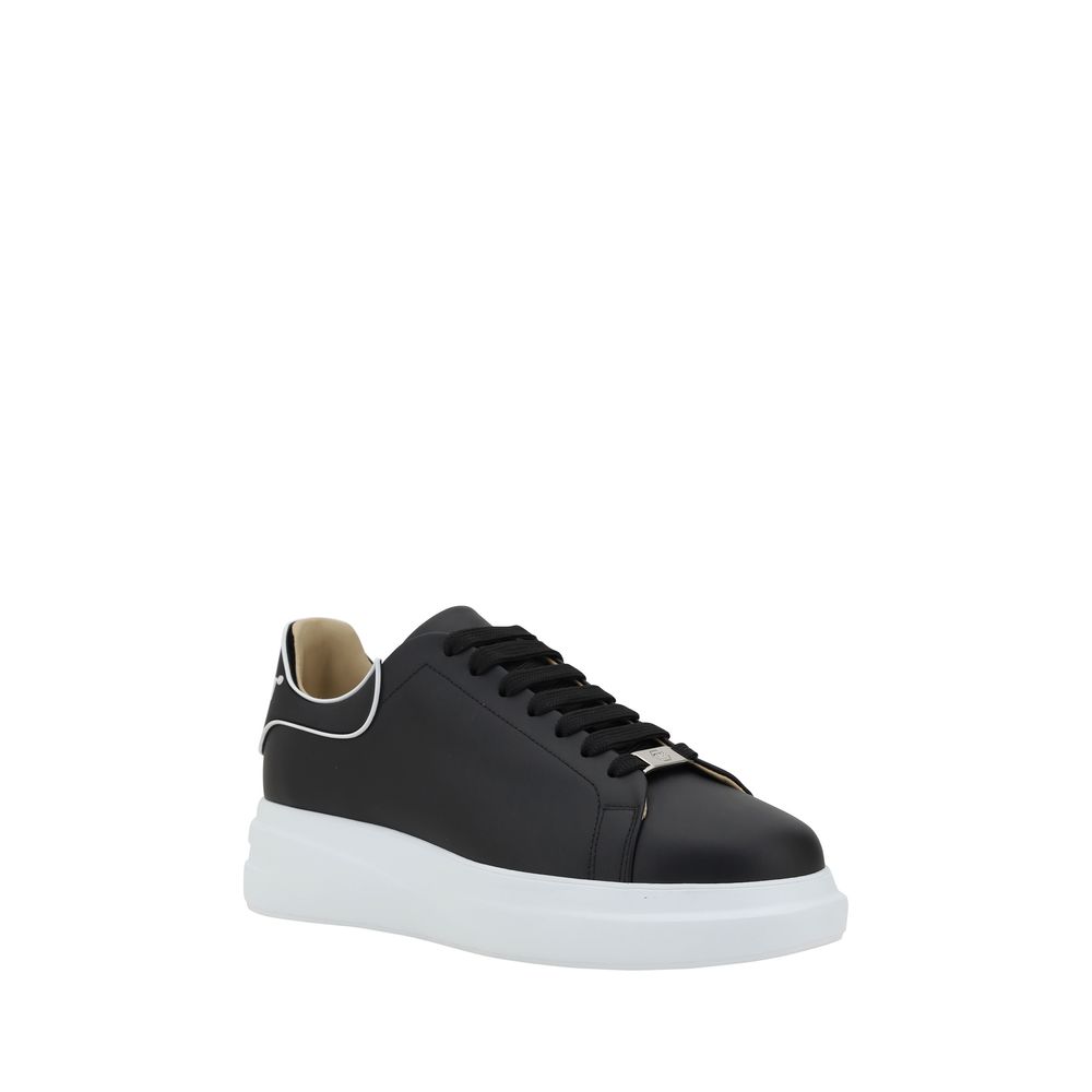 Schwarze Bos Taurus Kalbsleder Low-Top-Sneaker