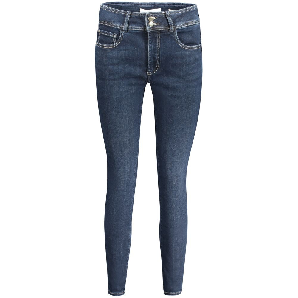 Blaue Baumwoll-Röhrenjeans für Damen