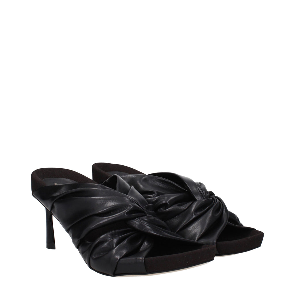 Schwarze Leder-Stiletto-Sandalen