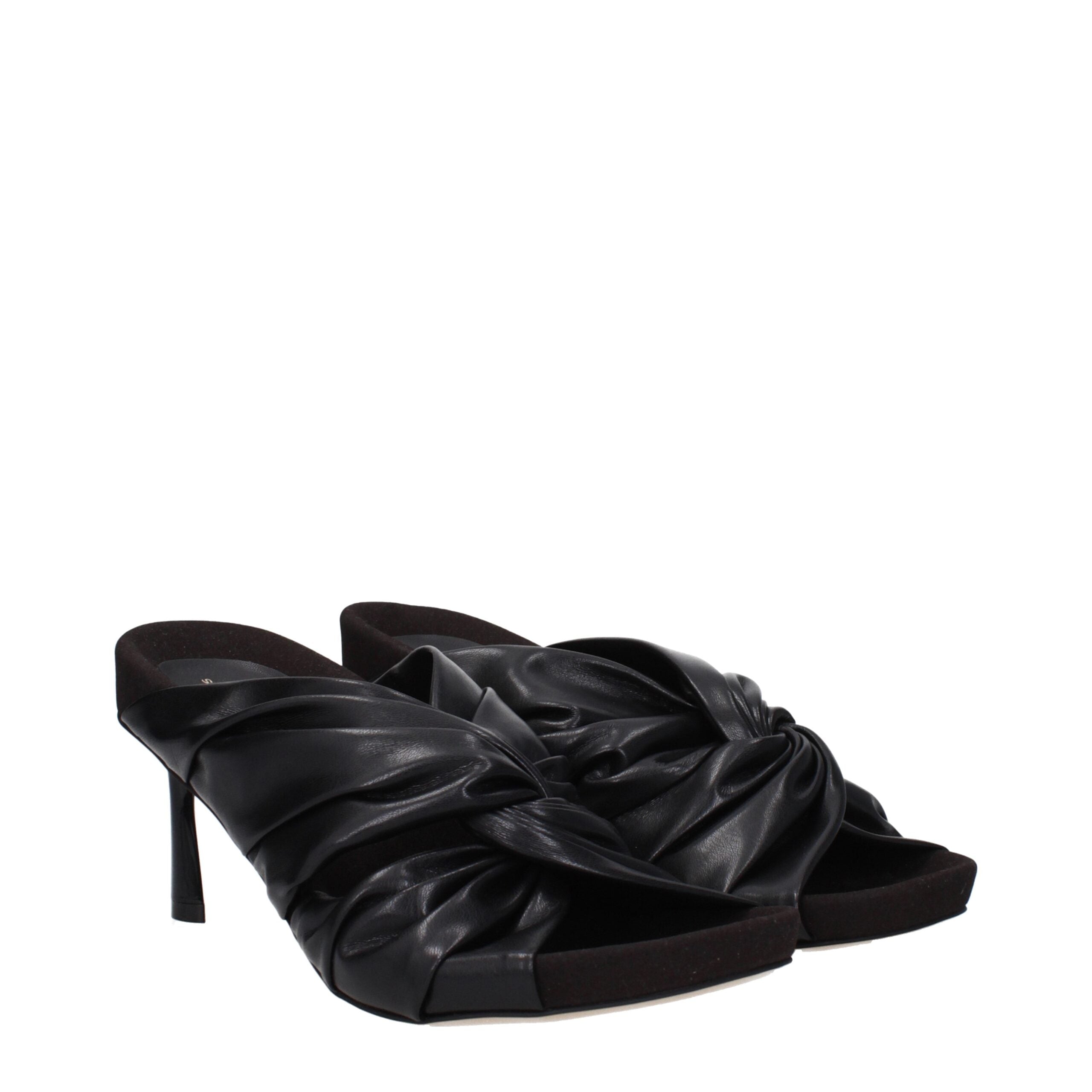 Schwarze Leder-Stiletto-Sandalen
