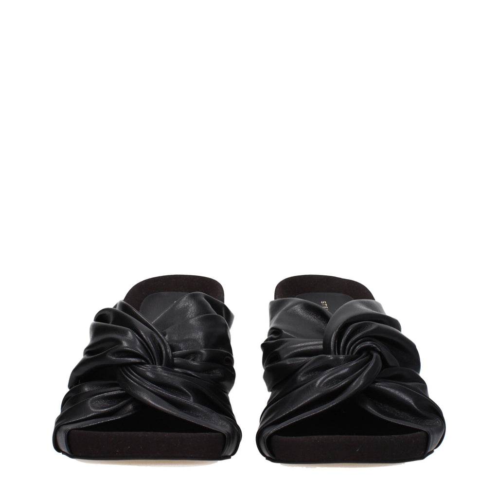 Schwarze Leder-Stiletto-Sandalen