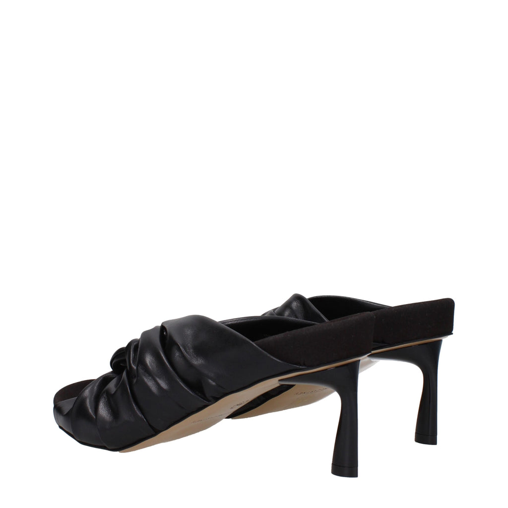 Schwarze Leder-Stiletto-Sandalen