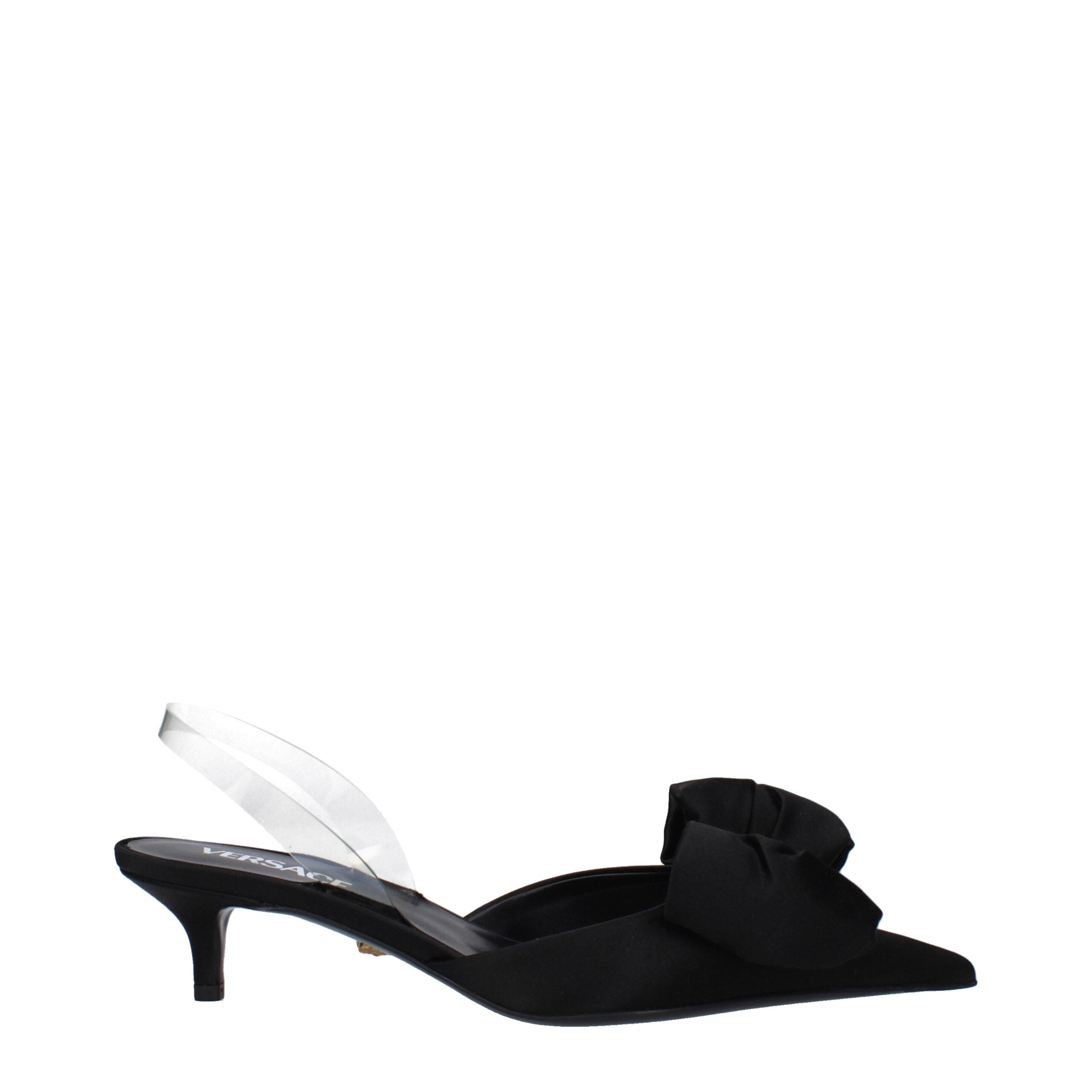 Schwarze Satin-Flachsandalen