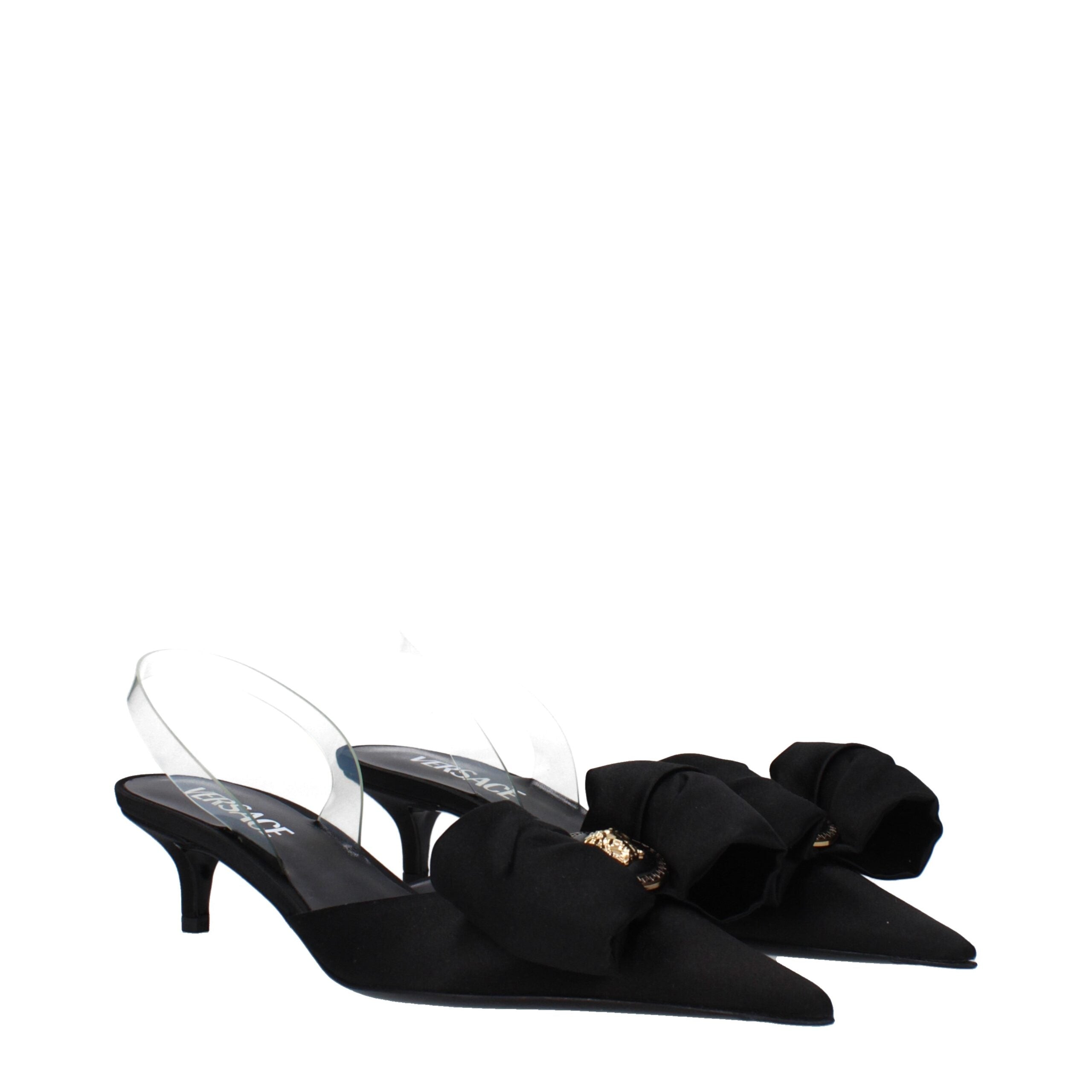 Schwarze Satin-Flachsandalen