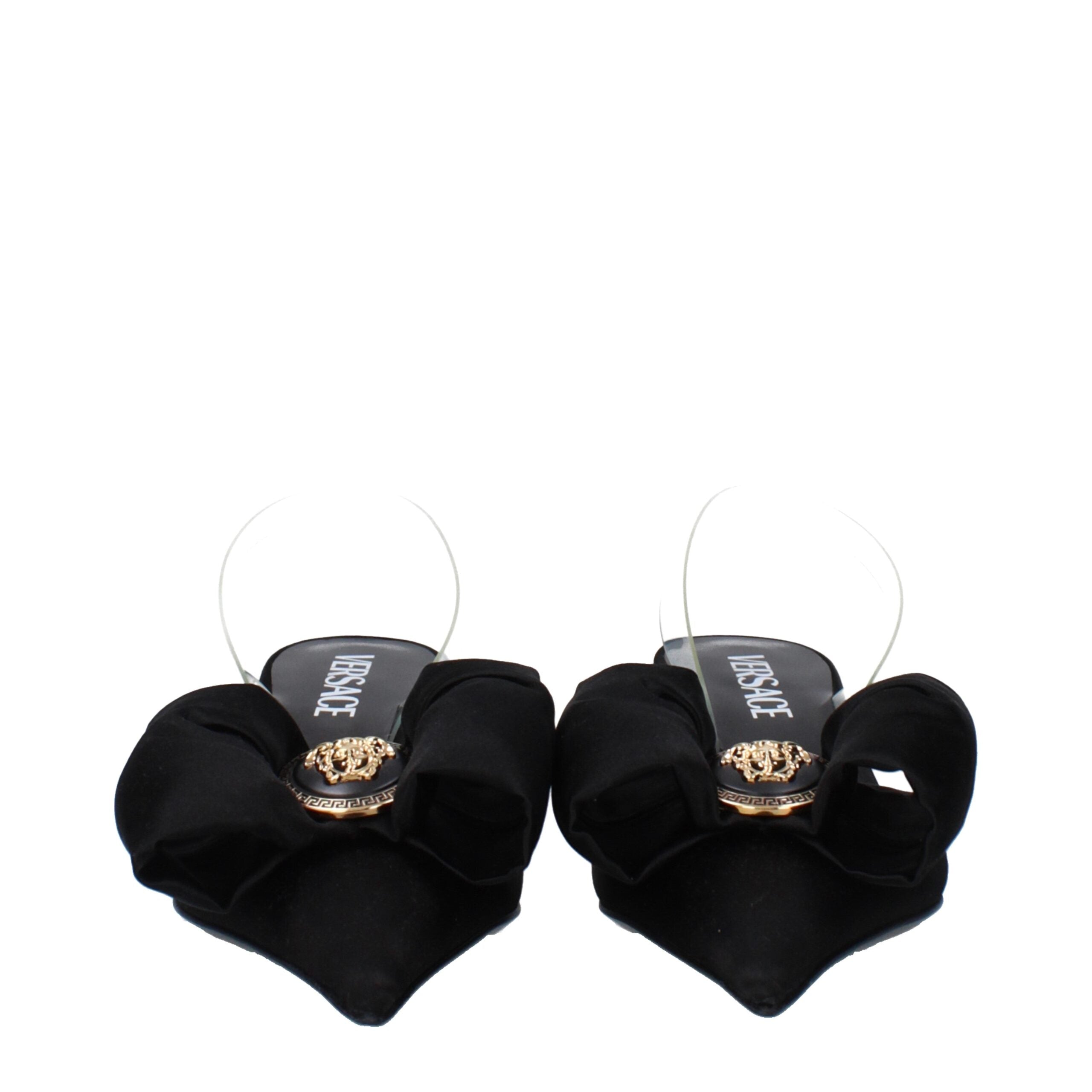Schwarze Satin-Flachsandalen