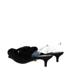 Schwarze Satin-Flachsandalen