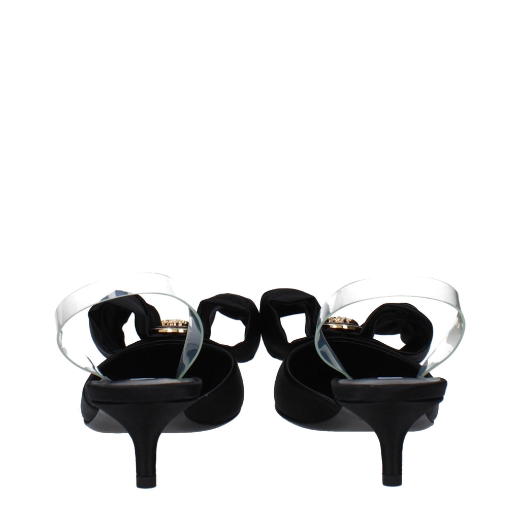 Schwarze Satin-Flachsandalen