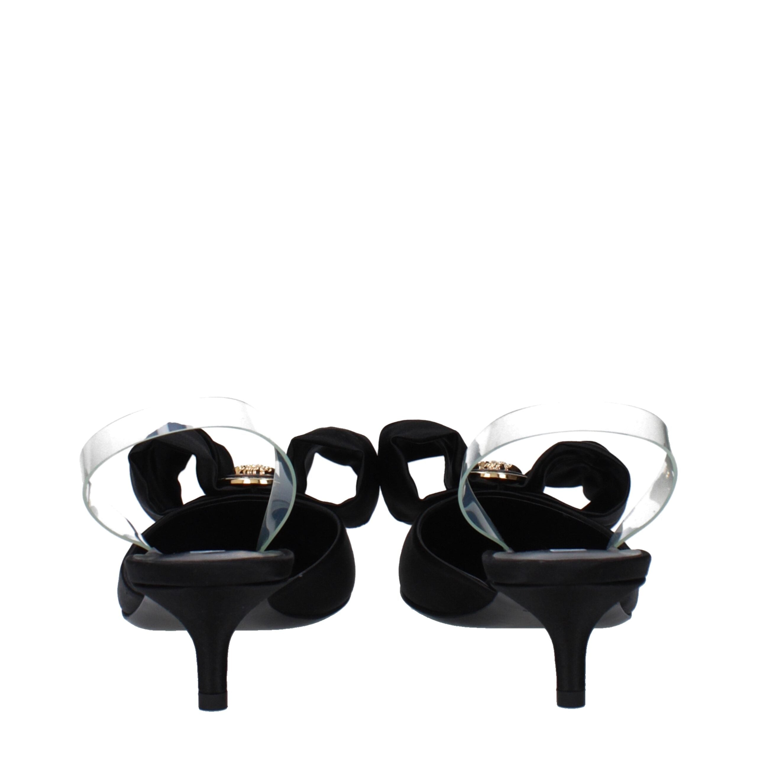 Schwarze Satin-Flachsandalen