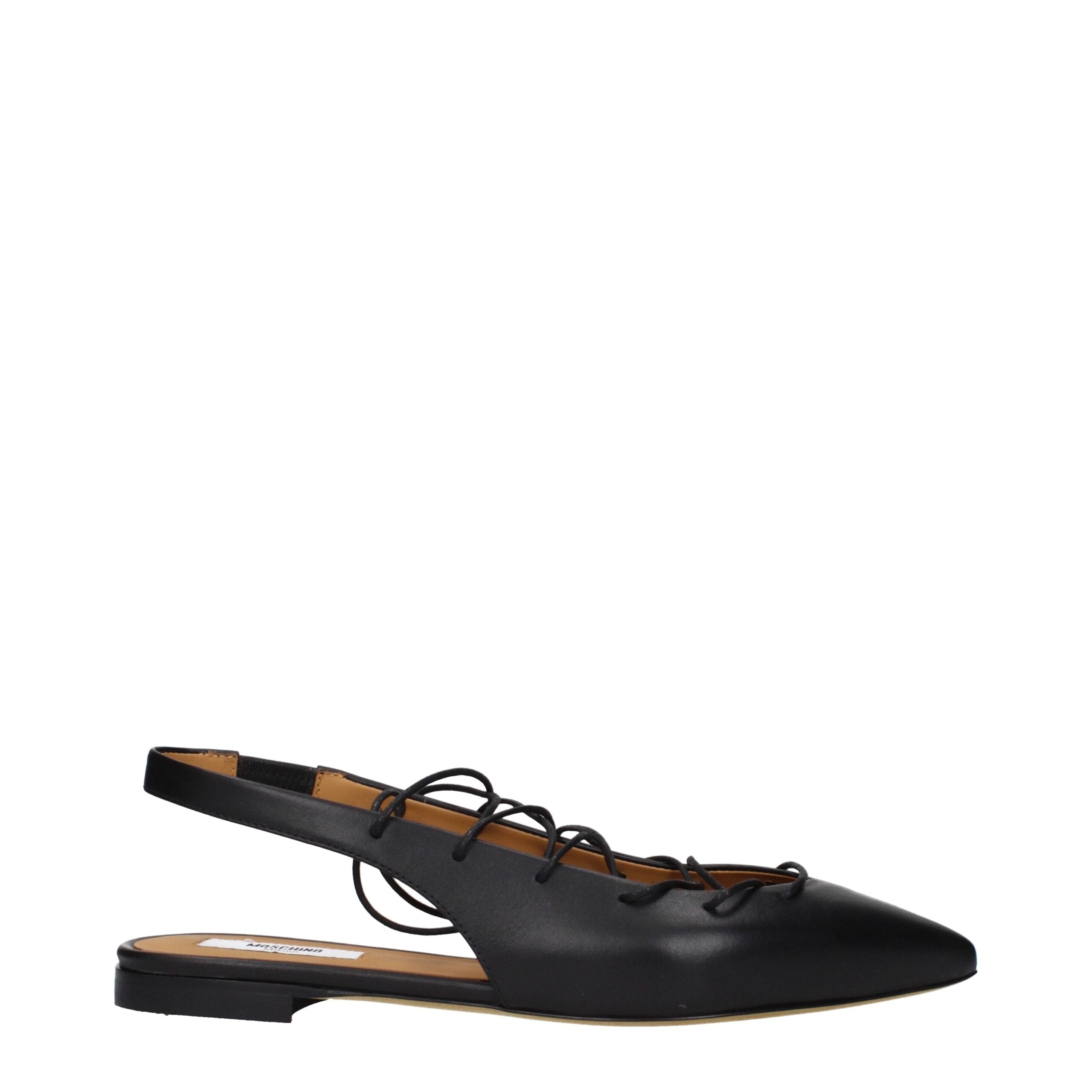 Schwarze Leder-Ballerinas