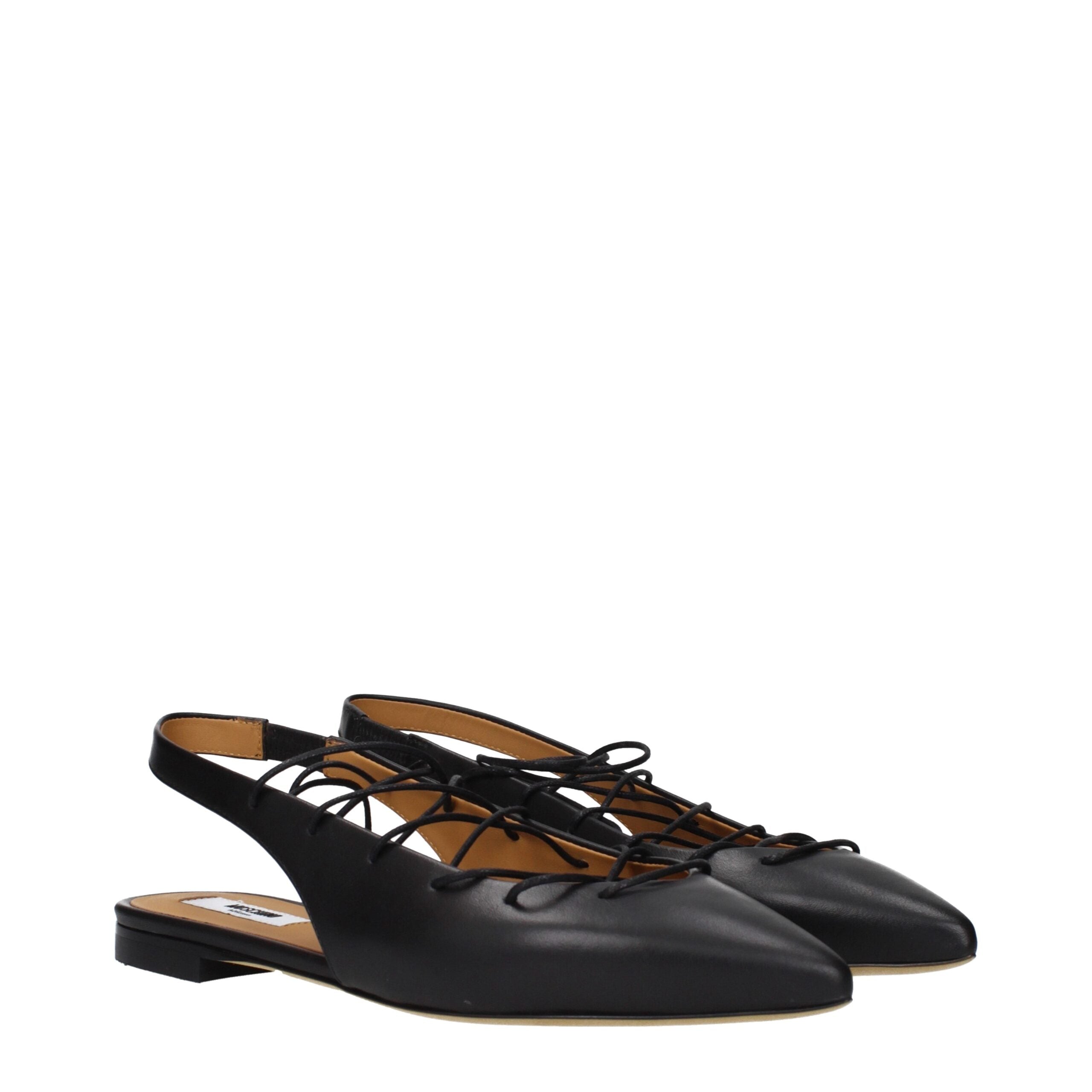 Schwarze Leder-Ballerinas