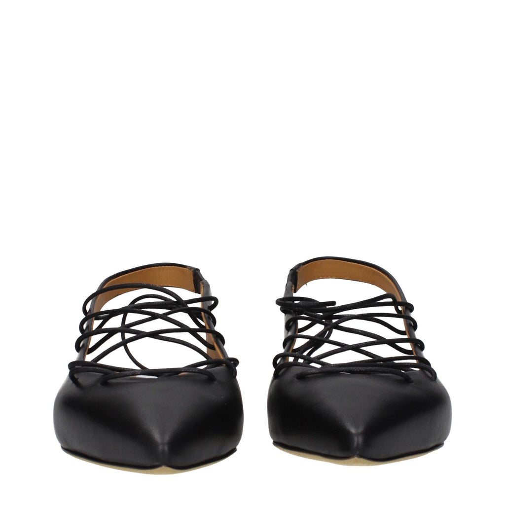 Schwarze Leder-Ballerinas