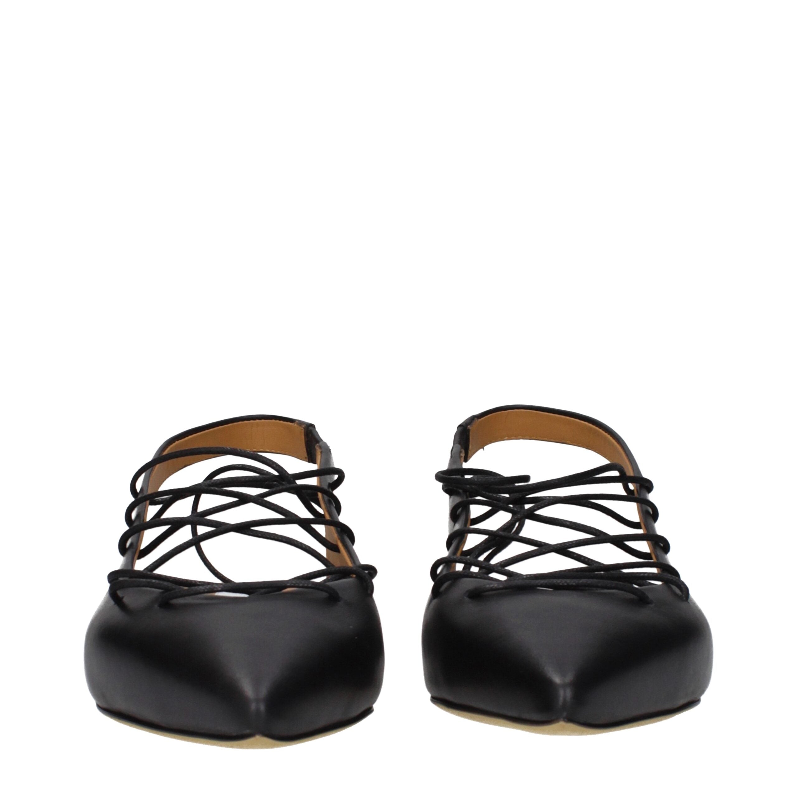 Schwarze Leder-Ballerinas