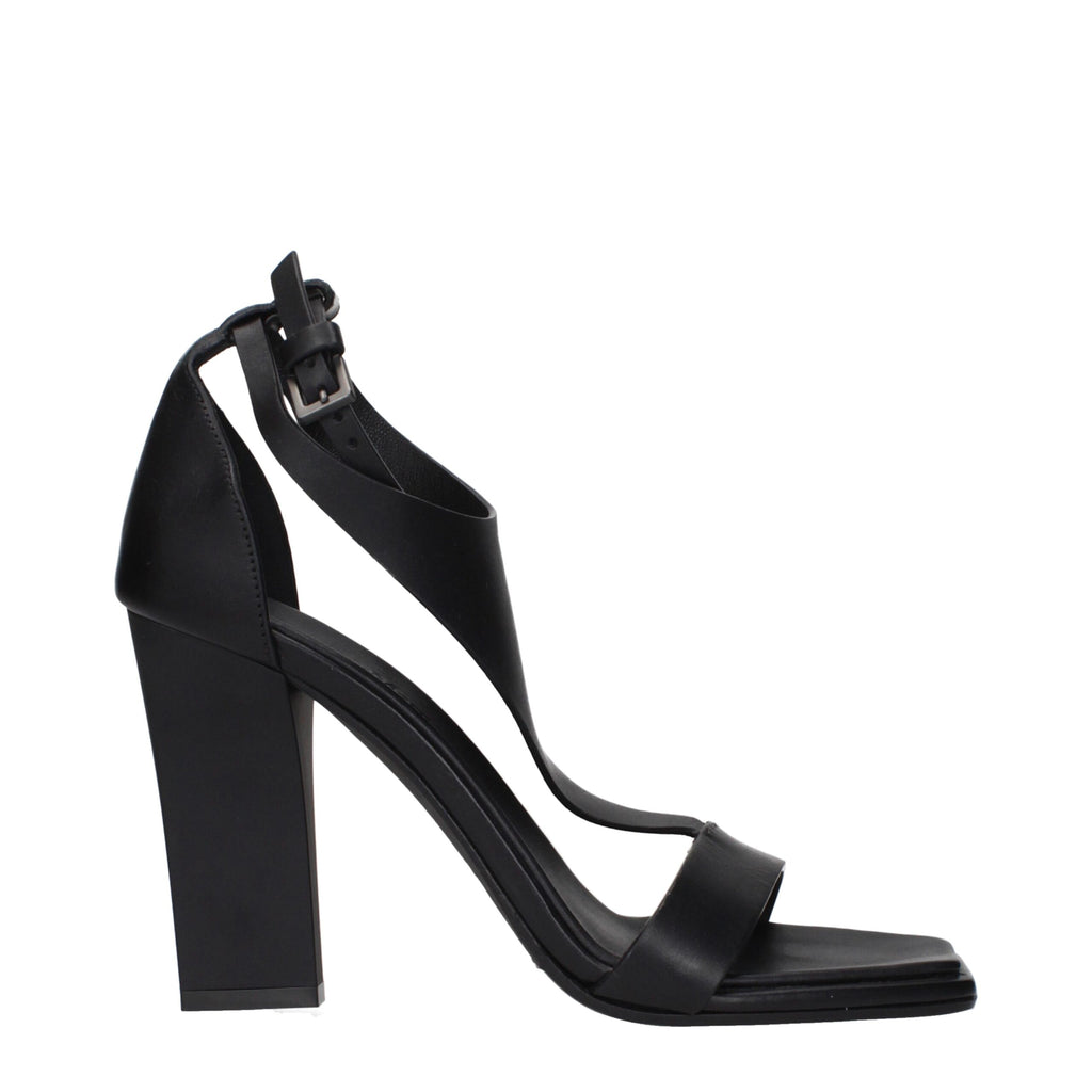 Schwarze Leder-Stiletto-Sandalen