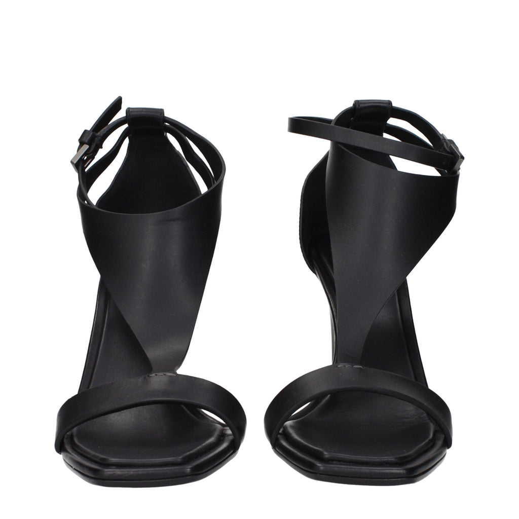Schwarze Leder-Stiletto-Sandalen