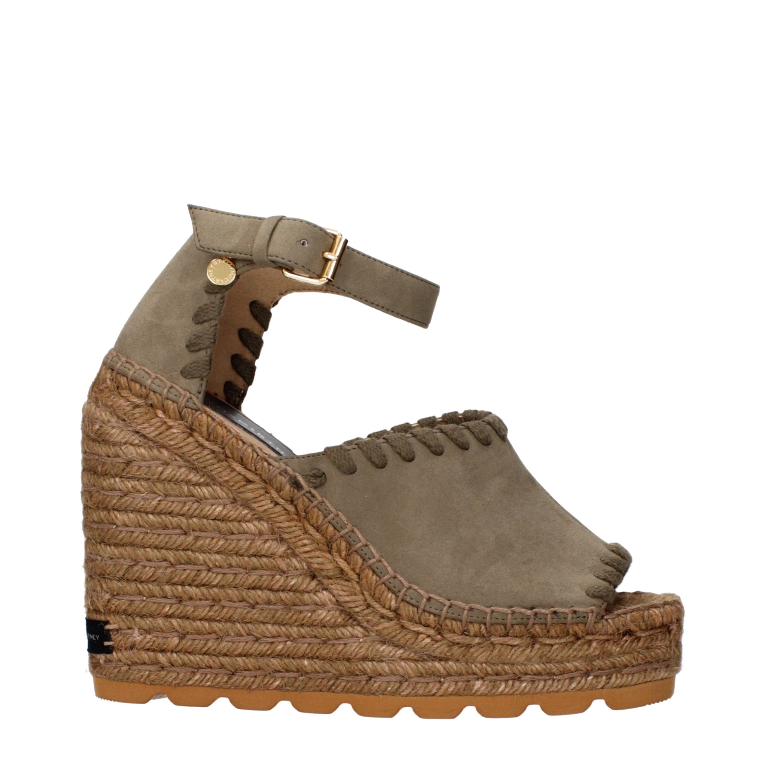 Grüne Leder-Keilsandalen