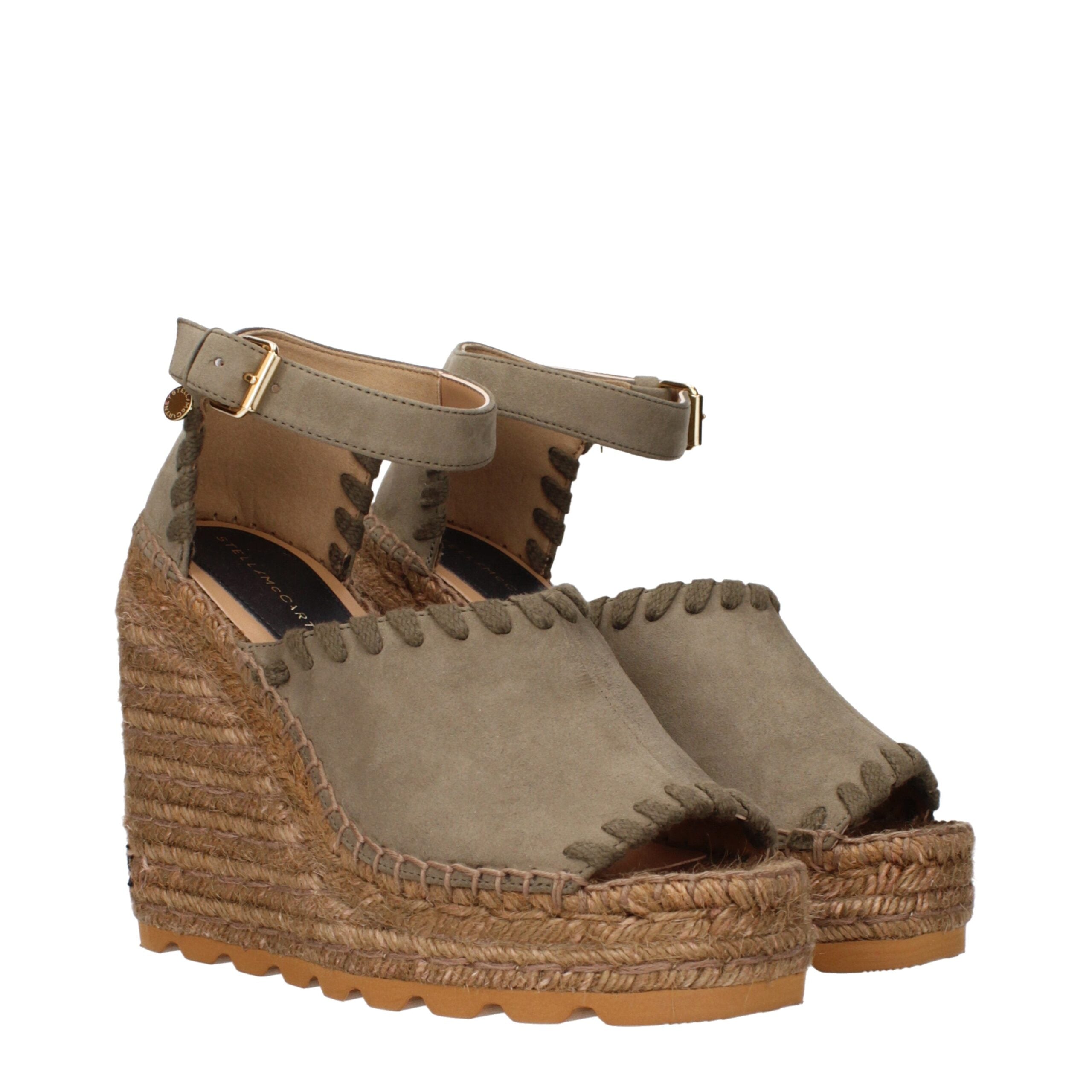 Grüne Leder-Keilsandalen