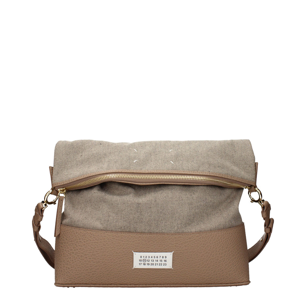 Beige Stoff-Schultertasche