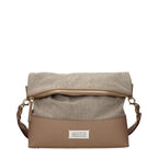 Beige Stoff-Schultertasche