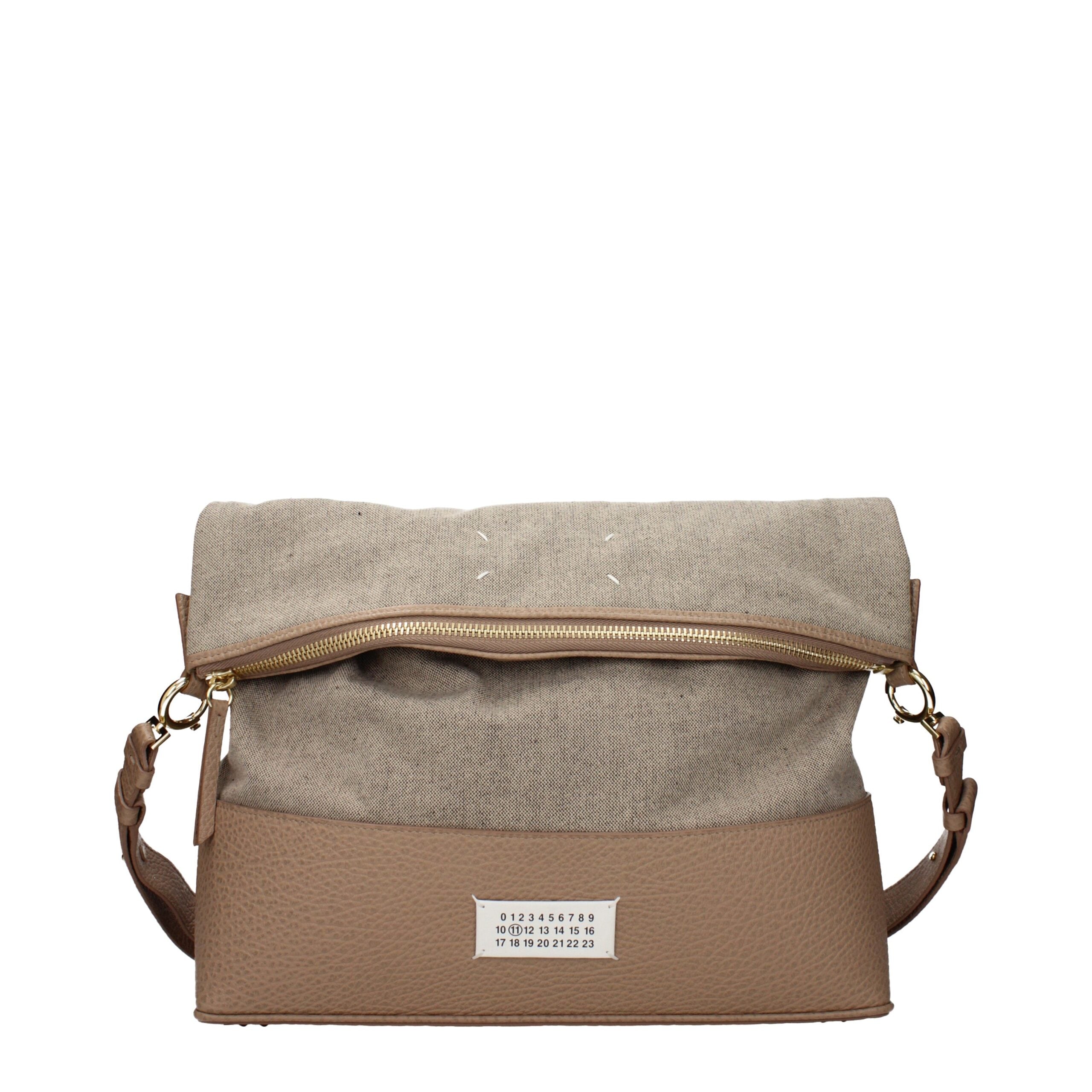 Beige Stoff-Schultertasche