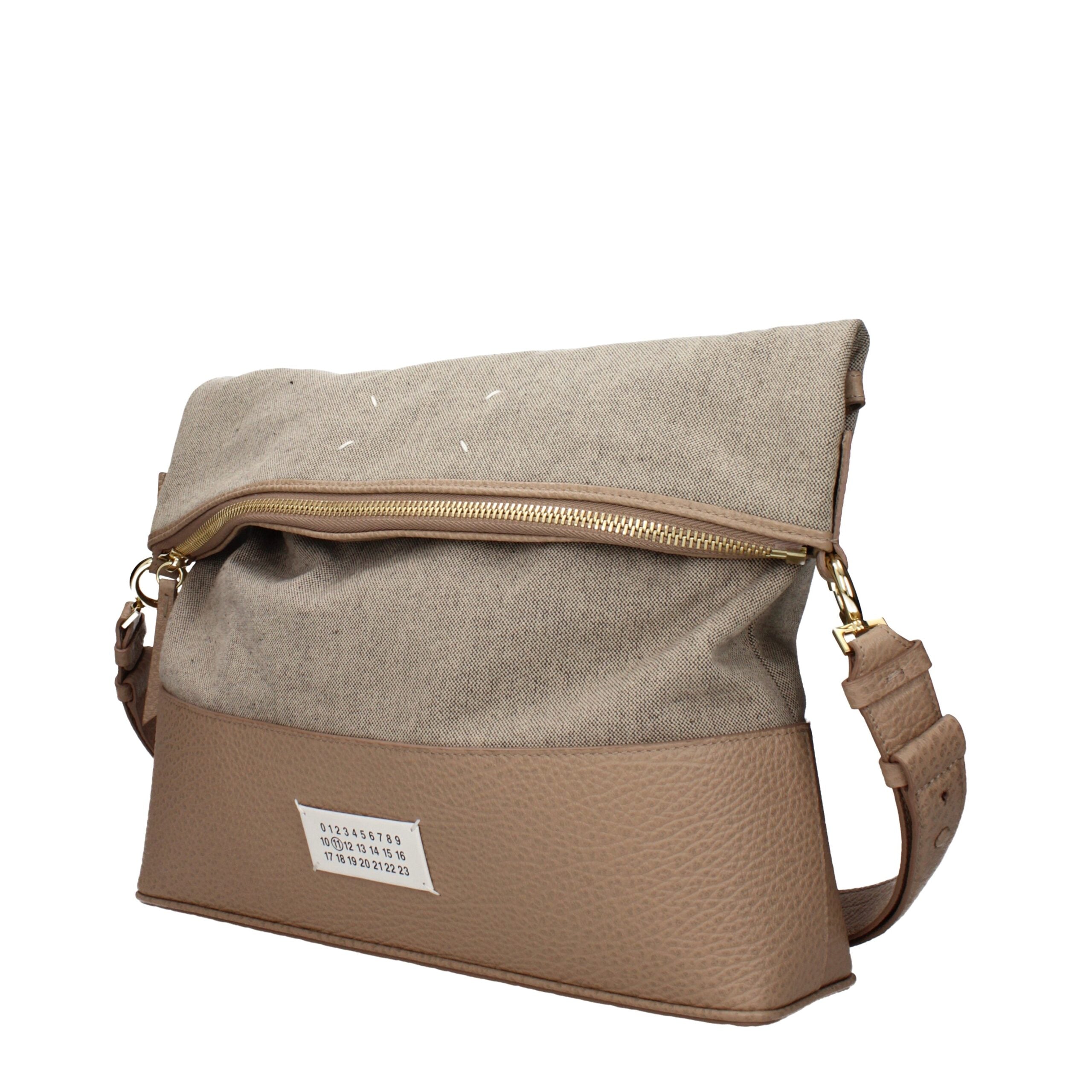 Beige Stoff-Schultertasche