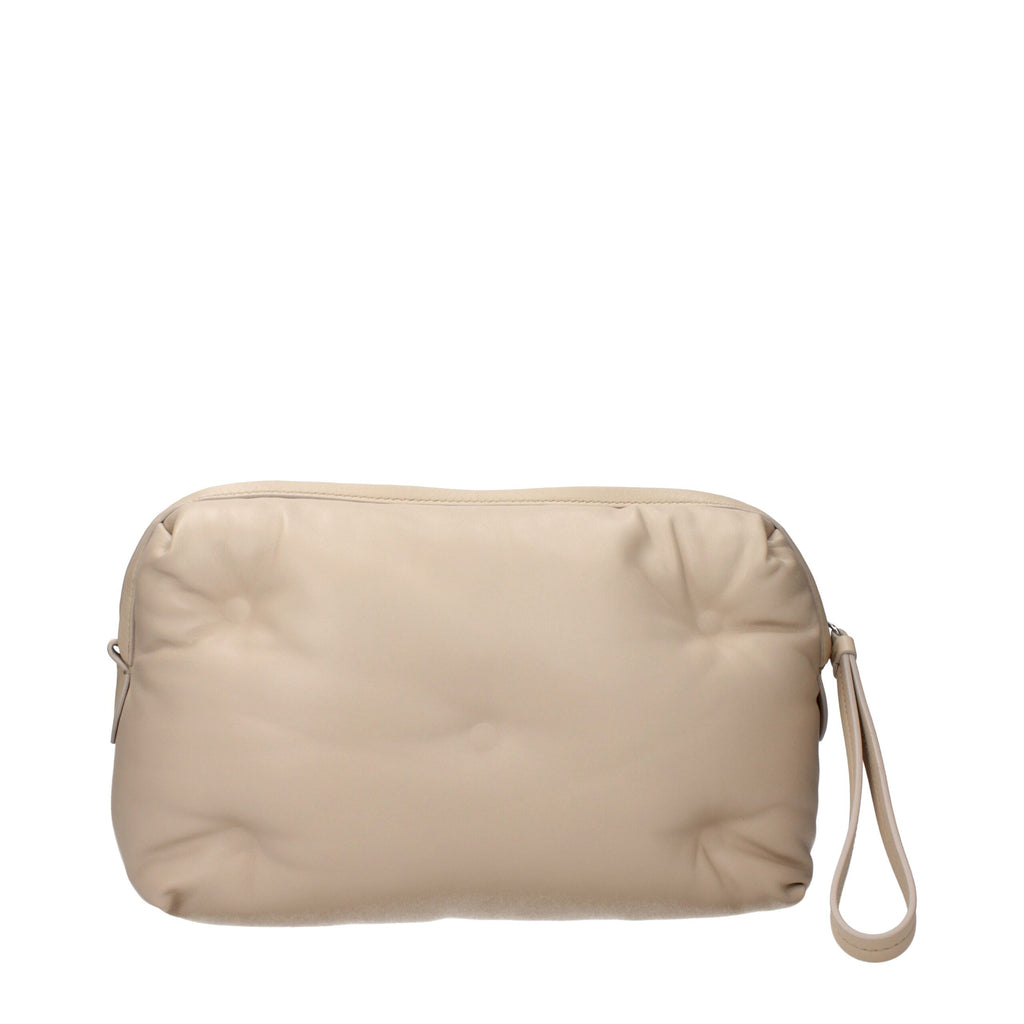 Beige Leder Clutch Bag